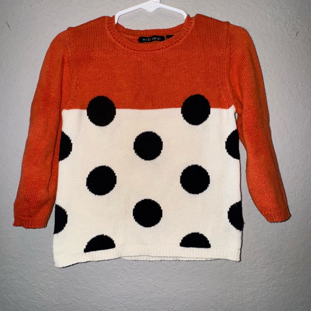 2T-3T Mini Kardi Orange and White Polka Dot Sweater